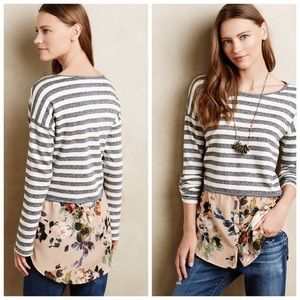 ANTHROPOLOGIE Stripe Floral Sweater Shirt Combo XL